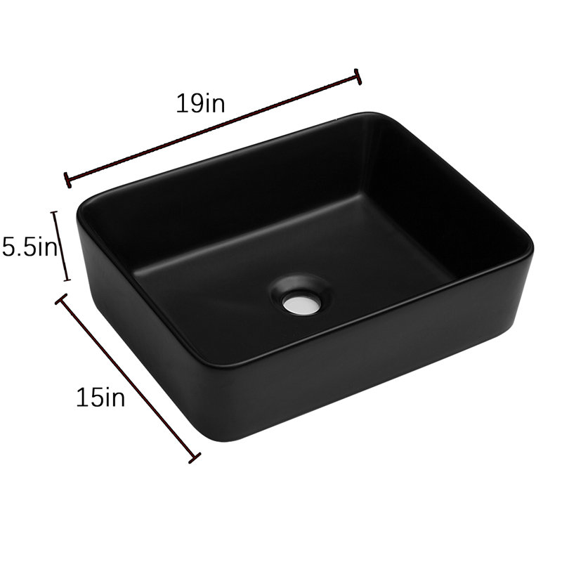 19"X15" Black Ceramic Rectangular Vessel Bathroom Sink