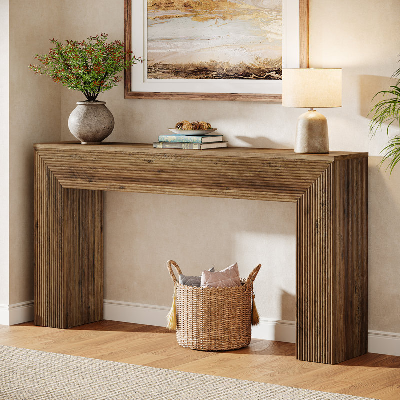 63" Fluted Console Table, Entryway Table Behind Sofa, Rustic Brown