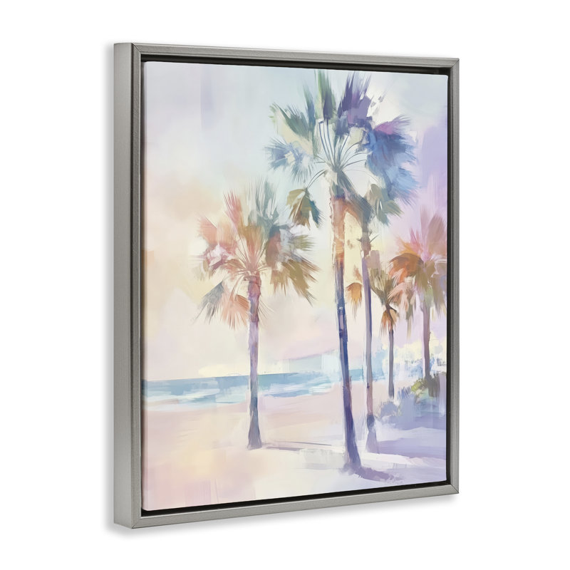 Cadre flottant pastel avec palmiers chauds, design par Arlington Prints, H 21 po x l 17 po, Cadre flottant gris lustré