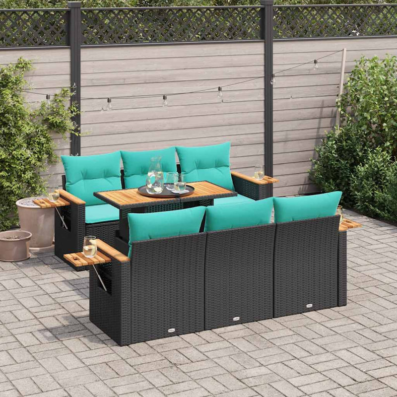  Ensemble de canapé de patio 7 pièces avec coussins en rotin de polyester