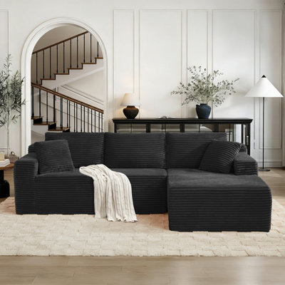 102.99" Modular Sectional Sofa Couches L-Shape Couch 3 Seat Modular Sofa Corduroy Memory Foam Sectional Boneless Couches for Living Room, Cloud Couch with Oversized Chaise, Right Facing Chaise
