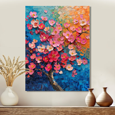 Radiant Pink Blue Cherry Blossom Tree II - Cherry Blossom Wall Art Print