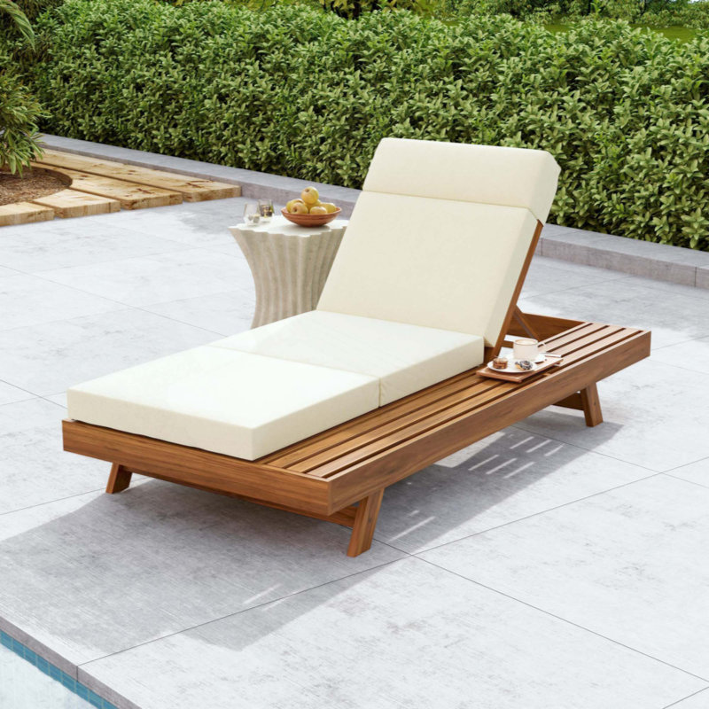 Ensemble de méridienne en bois d'acacia avec appui-tête, coussins résistants à l'eau et espace disponible d'un côté (1 pièce)