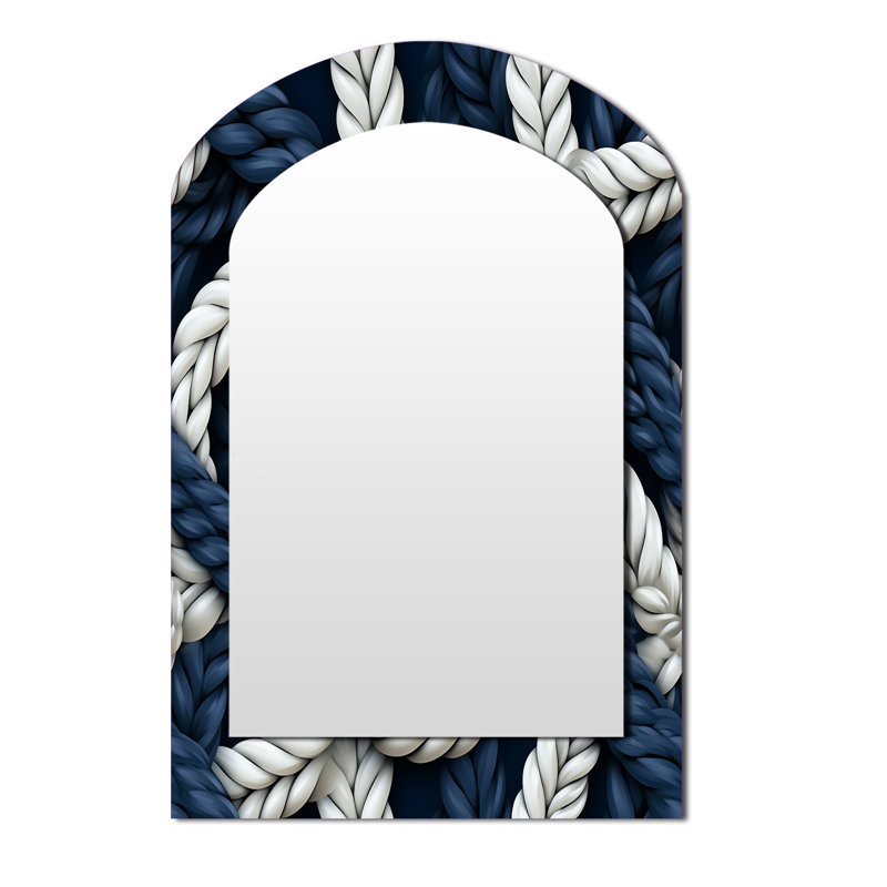 Motif de corde côtière blanc et bleu - miroir mural arche côtière, miroir décoratif asymétrique bleu, impression sur métal