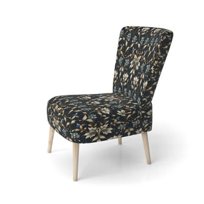 Blue And Golden Luxury Flower Pattern I - Upholstered Modern Accent Side Chair