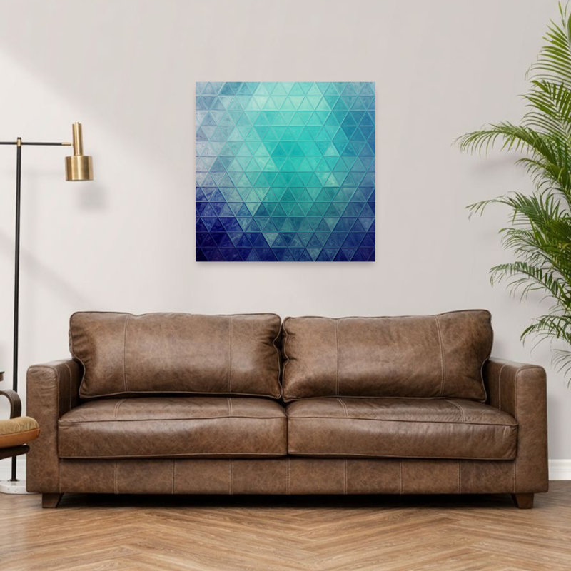Blue Teal Gradient Triangles Abstract Colorful Geometric Wall Art Print 1 Piece Wrapped Canvas Wall Art