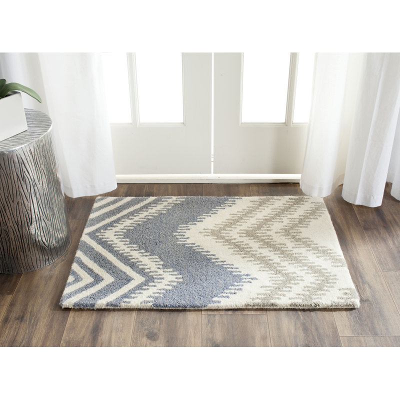 Tapis bleu / ivoire en laine touffeté à la main Simryn, Rectangle 2 pi x 3 pi