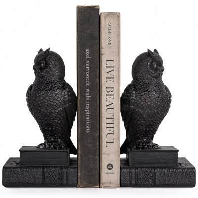 Owl Bookends, Vintage Style Owl Statues On Stacked Books, Heavy Decorative Book Ends For Shelves, Desk, Office & Home Library Décor