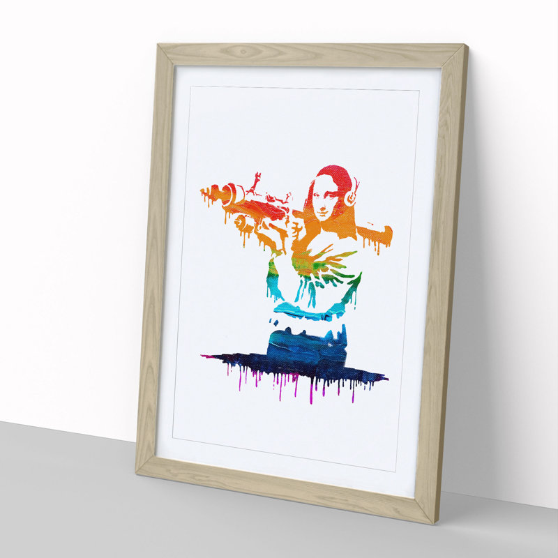 Banksy Mona Lisa Bazooka - Picture Frame Graphic Art, 48cm H x 36cm W x 2cm D, Oak