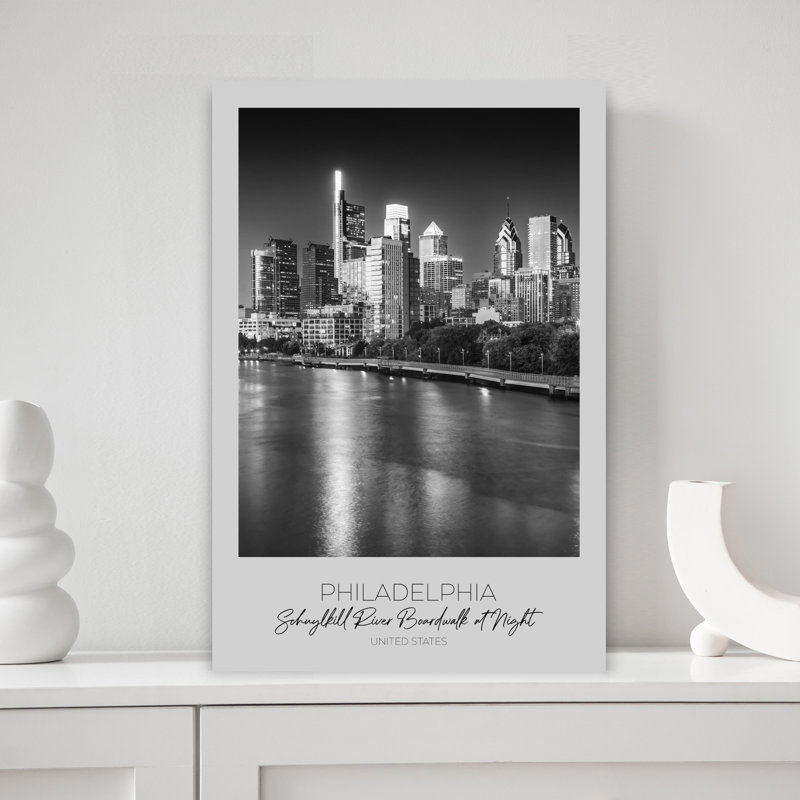 Affiche murale représentant la ligne d'horizon nocturne de Philadelphie, une architecture abstraite moderne., 18" H x 12" W
