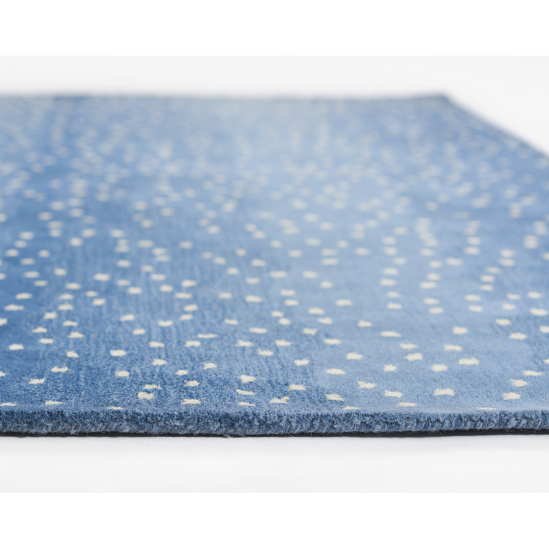 Wool Abstract Area Rug in Blue/White, Runner 2'6" x 8'