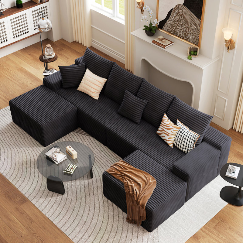 Canapé modulaire Boneless, Velours côtelé noir
