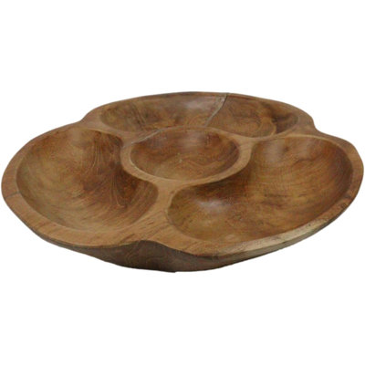 Rustic Live Edge Teak Wood Sectional Serving Dish Divided Snack Tray 4 Parts
