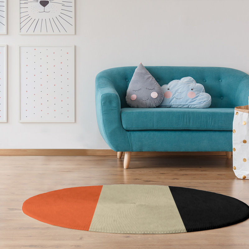 Tapis à rayures orange/crème/noir San Francisco, Rond 5 pi