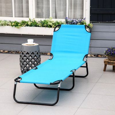 Méridienne de plage inclinable à 5 niveaux - Structure en acier, pliante, bleu ciel pour la détente en plein air dans la cour, chaise pliante de patio avec 5 niveaux, plaisir
