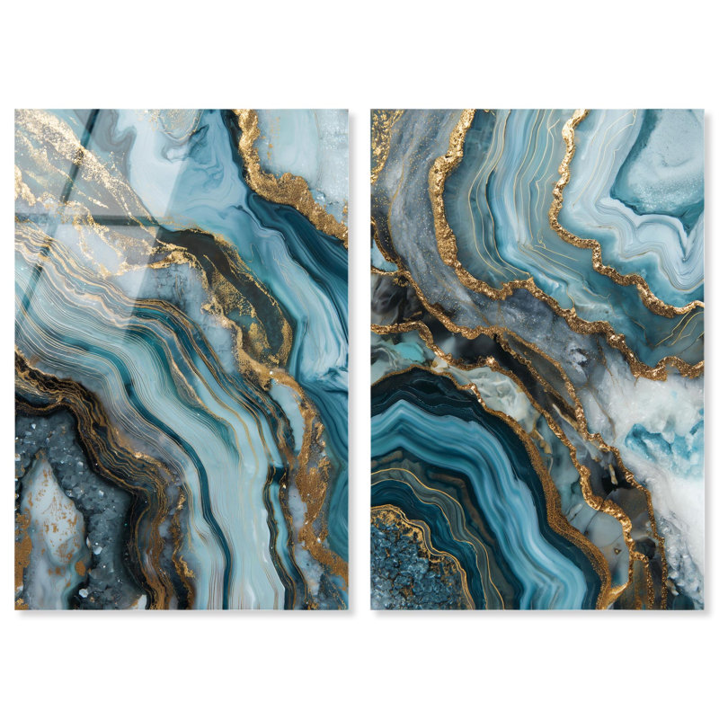Ensemble de décorations murales « Geode » en acrylique sur le thème de l'océan par Art Remedy, prêt à  accrocher, 10 x 15