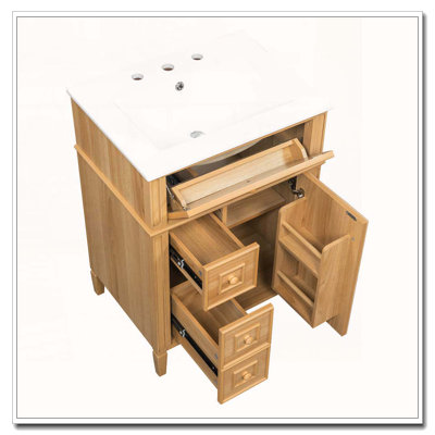 24" Solid Wood Bathroom Vanity with Flip-Out Drawer and Soft-Close Features