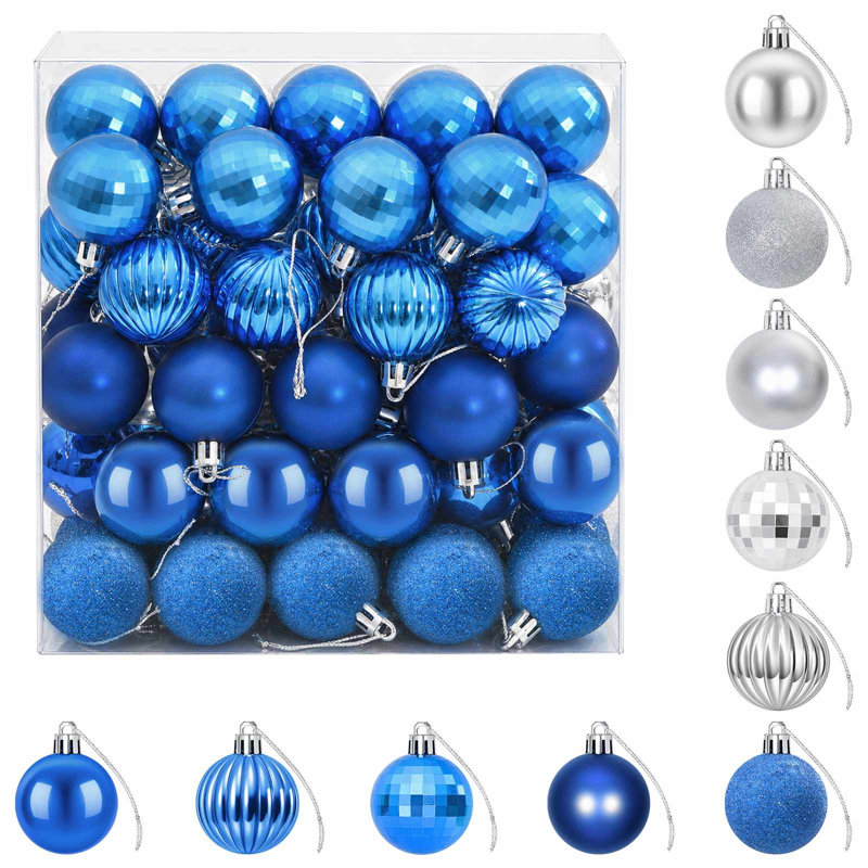 4cm Polystyrene Bauble, Blue, Silver