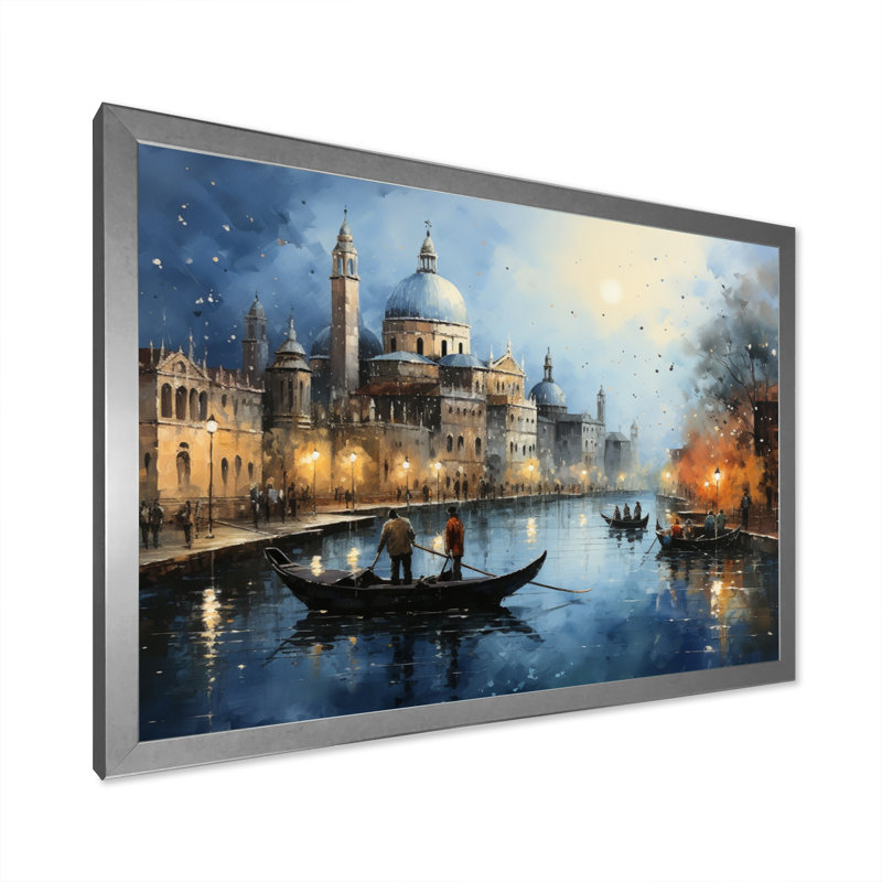 Gris sarcelle canal urbain Venise - imprimé, Cadre photo argenté, H 12 po x l 20 po x P 1 po