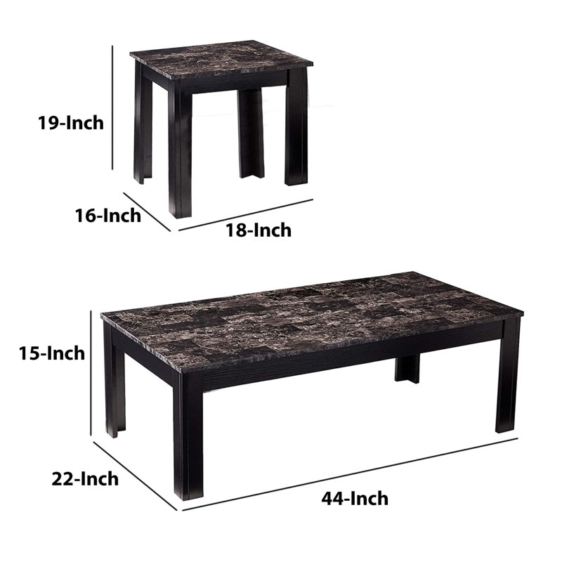 Ensemble de tables basses 3 pièces Cristobal, Noir, Marbre noir