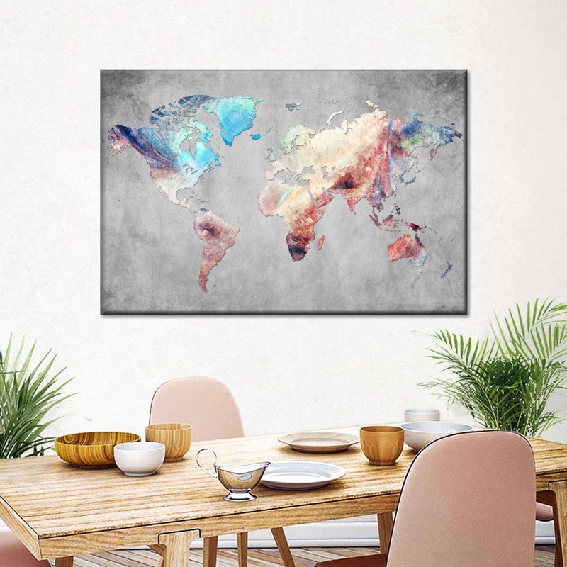 Impression artistique sur toile carte du monde, L 16 po x H 24 po