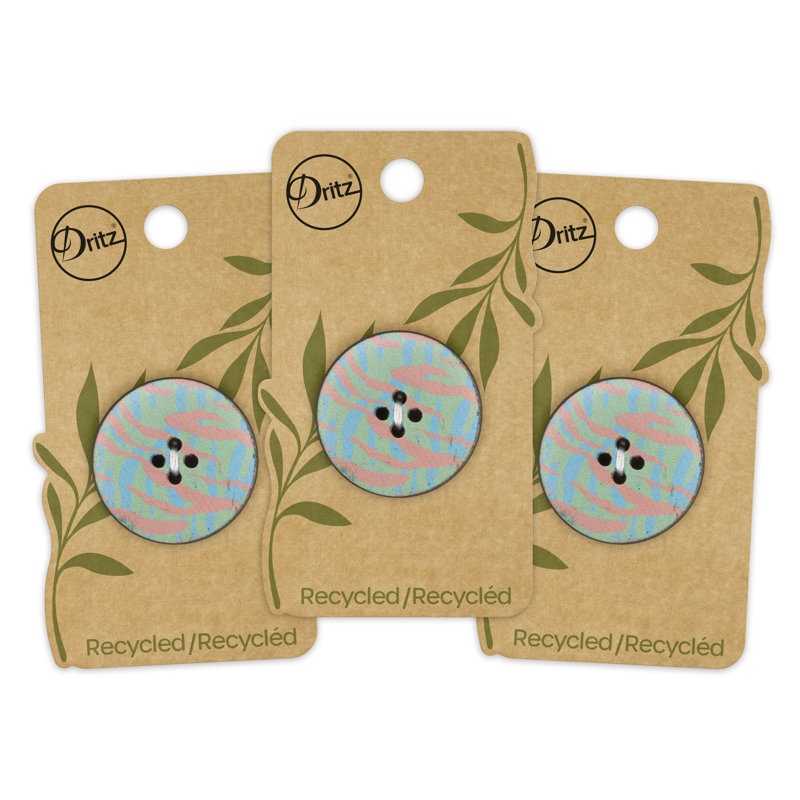 Bouton rond en cuir recyclé Dritz, 30 mm, imprimé multicolore, 3 boutons