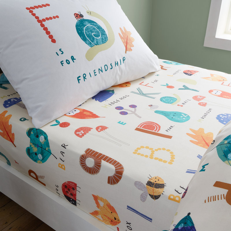Woodland Alphabet Fitted Sheet Cotton Blend Standard Fitted Sheet, Single (3')