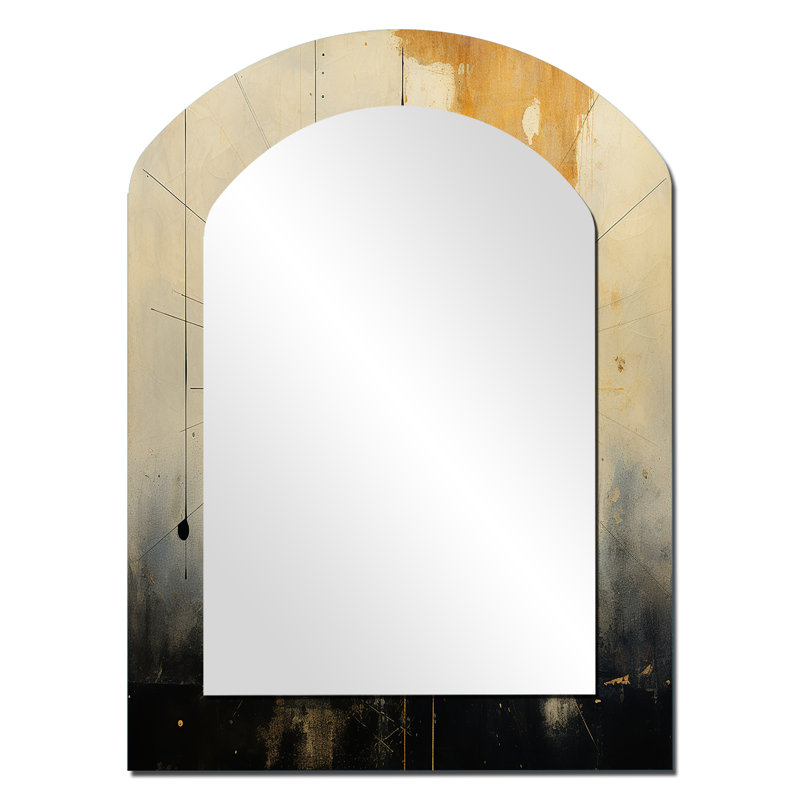 Experiencing Multi-Dimensionality Vintage Gold - Abstract Painting Arch Unique Wall Mirror, Modern Asymmetrical Mirror, Printed Metal Art