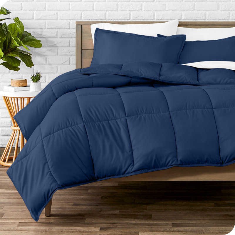 Ensemble d'édredon ultra-doux toutes saisons, Bleu foncé, Édredon pour lit simple + 1 taie décorative stan