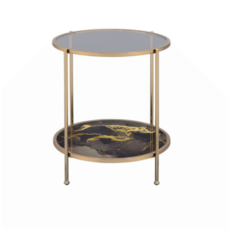 Layron Contemporary 23"Dia Round End Table in Black and Gold