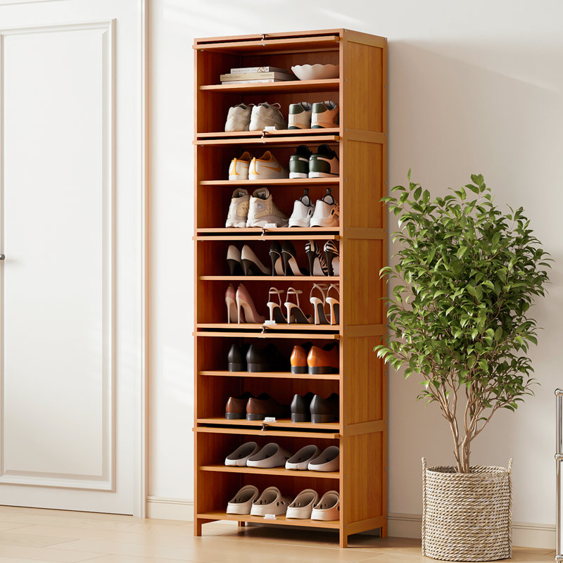 10 Tier 30 Pair Shoe Cabinet with Flip Door, Bamboo Shoe Organizer for Entryway