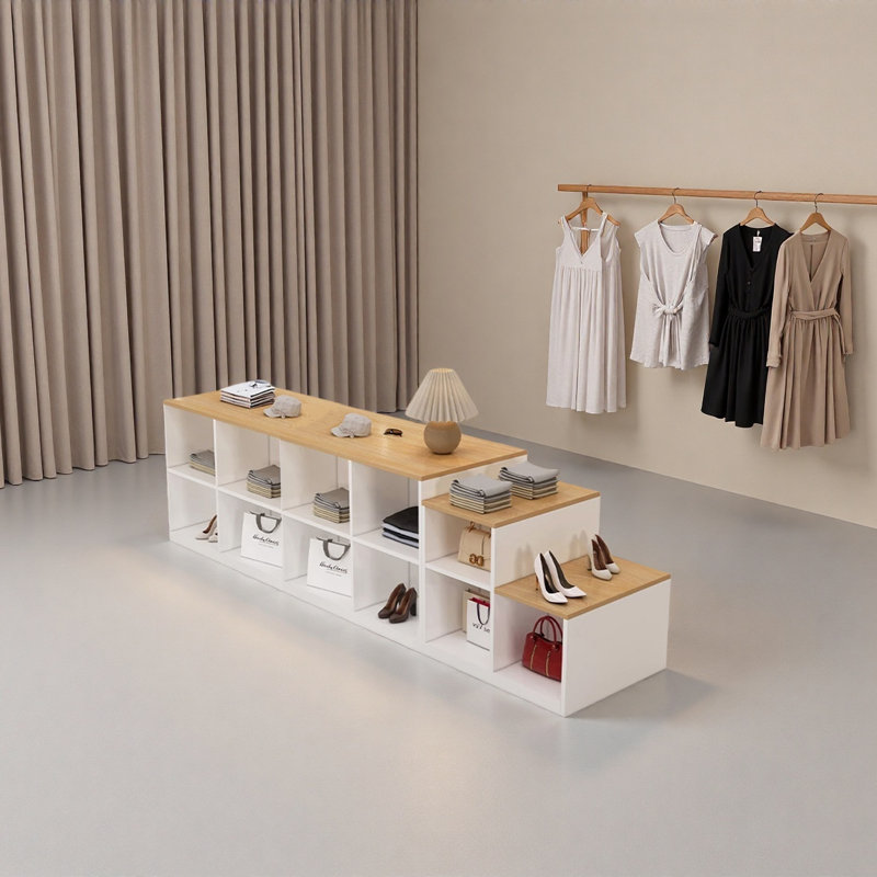 Clothing store double-sided storage cabinet, White/Natural
