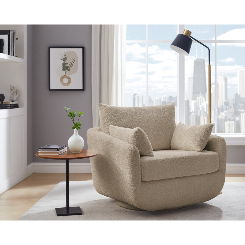 Lazareth 40 "Width Boucle Rotating Single Chair Soft And Comfortable , Camel