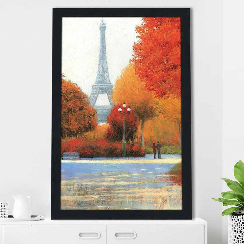 Automne à Paris en couple - Peinture, H 39,5 po x l 27,5 po x P 0,75 po, Cadre espresso