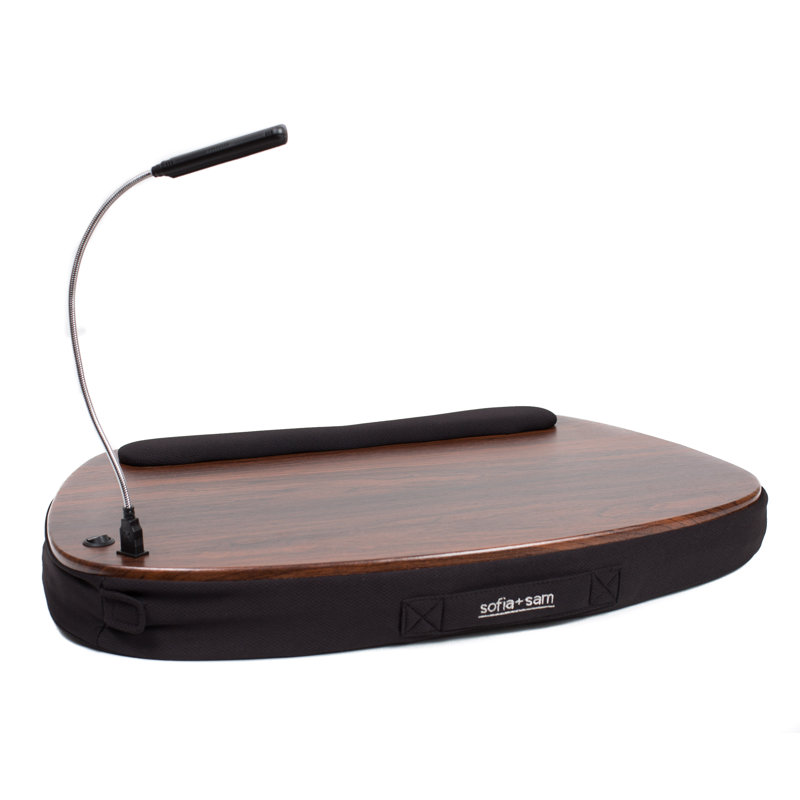 Oversized Brown and Black Wood Lap Desk with Memory Foam Cushion and USB Light