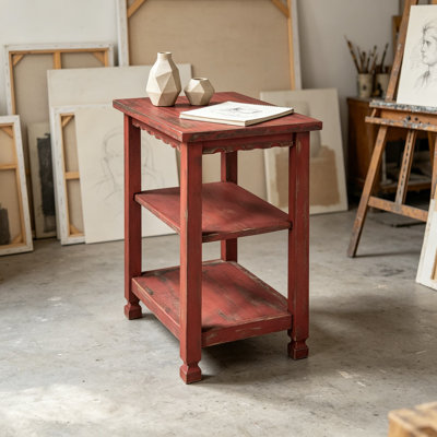 Country Cottage Rustic Farmhouse Nightstand – 3-Tier Narrow End Table with Weathered Faded Finish, Carved Scalloped Edges, and Turned Legs for Living Room, Bedroom, or Entryway