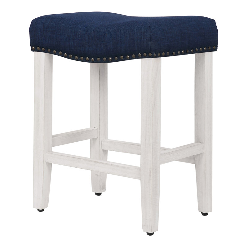 Jameson Upholstered Counter Stool with Solid Wood Frame, Counter Stool (24” Seat Height), White/Navy Blue