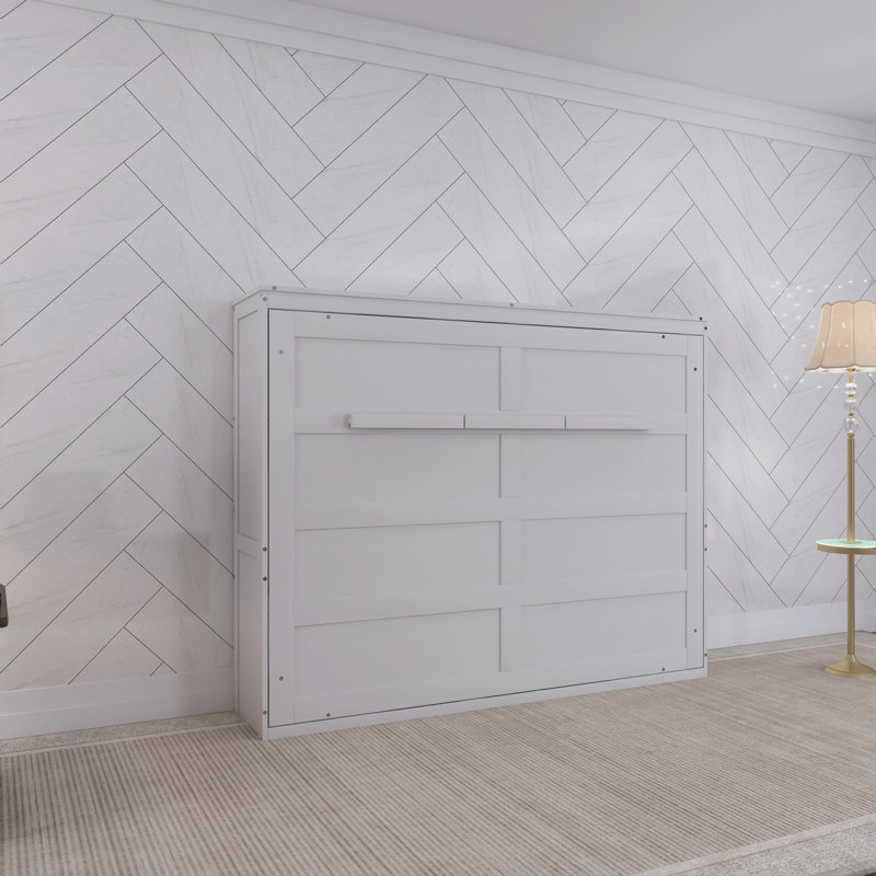 Queen Size White Murphy Bed Wall Bed, White, Queen