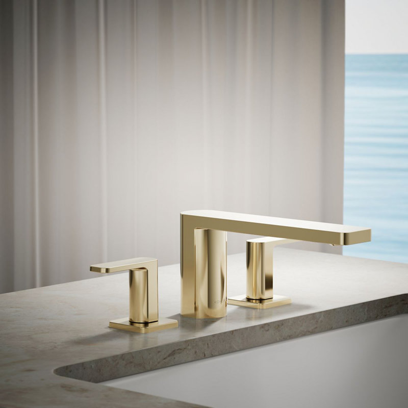 Parallel Two-Handle Deck-Mount Bath Faucet, Vibrant French Gold