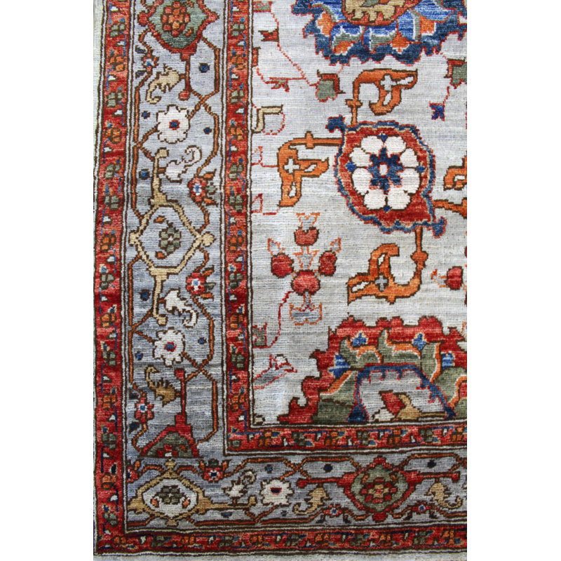 Tapis gris en laine noué à la main de conception unique 4 pi 1 po x 6 pi 4 po New Age