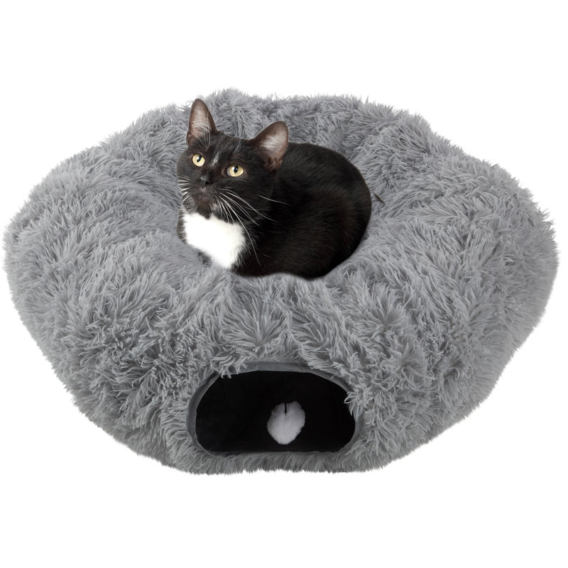 PETMAKER Tunnel pour chat avec lit pour chat d'intérieur - 3 pi Lit pour chat multifonctionnel avec jouet pour chat - Peluche pour chat douce et moelleuse