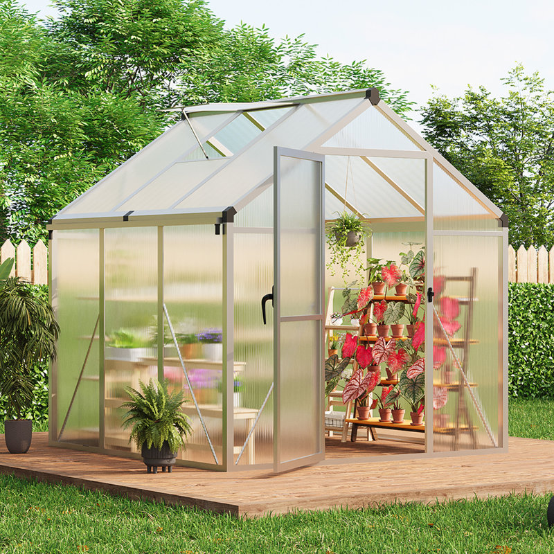 Large Aluminum Walk-in Green Houses for Outdoors, Polycarbonate Greenhouse with Sliding Doors & Roof Vent, Sunroom Winter Greenhouse for Outside Patio, Backyard, Garden