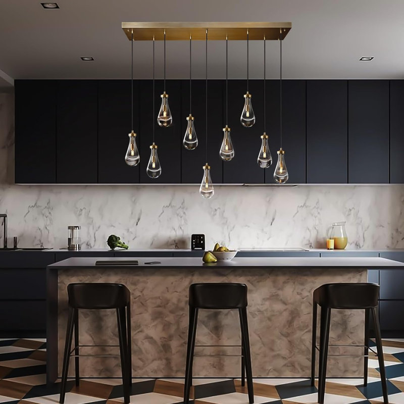 Modern Raindrop 9-lights Chandeliers H78", Brass