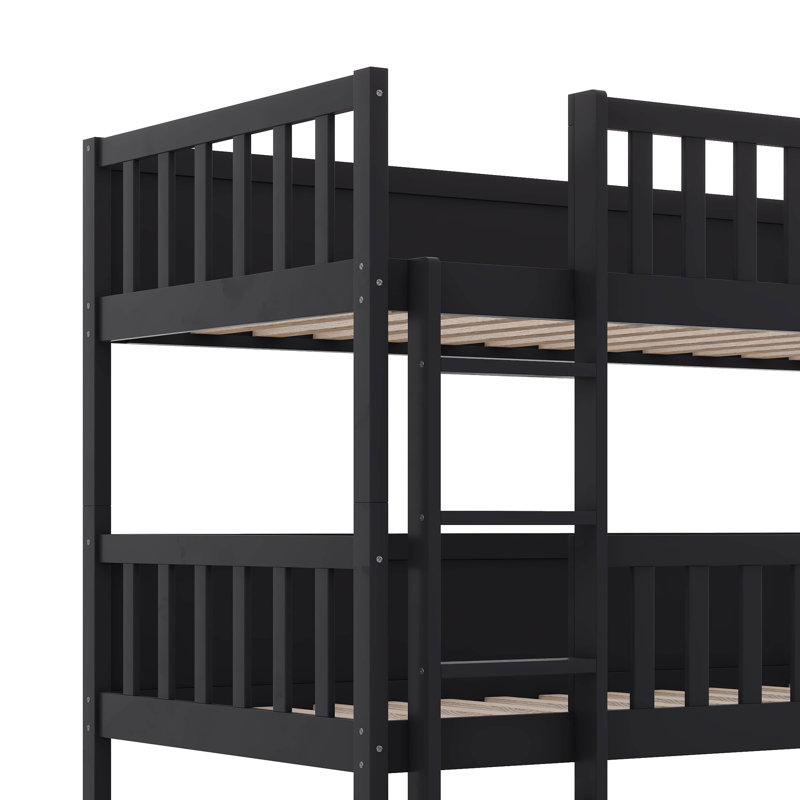 Twin-Sized Triple-Deck Rubber  Bunk Bed Fully Outfitted With Ladders And Guardrails, Black