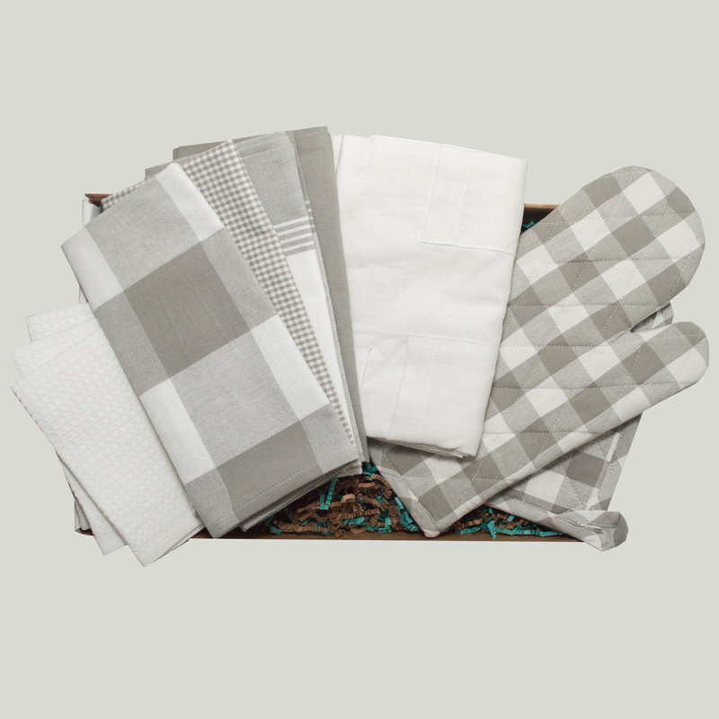 Kitchen Towel Linen Set, Gray/White
