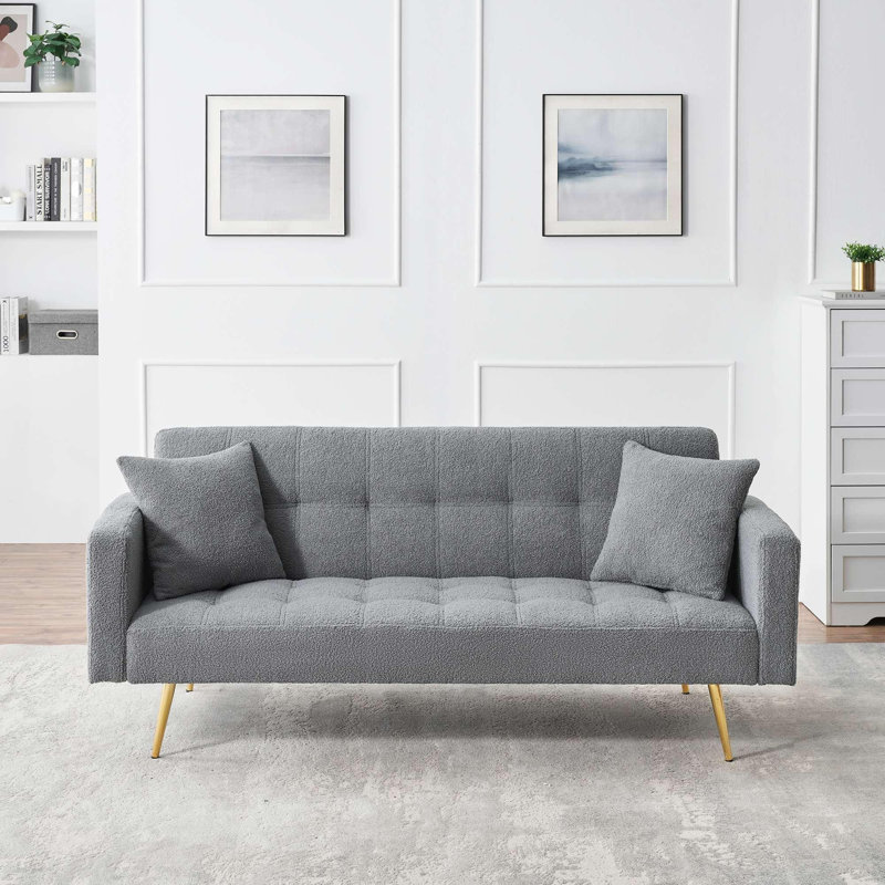 71.7 - inch Grey Teddy Fleece Sofa Bed with Two Included Throw Pillows, Gray Teddy