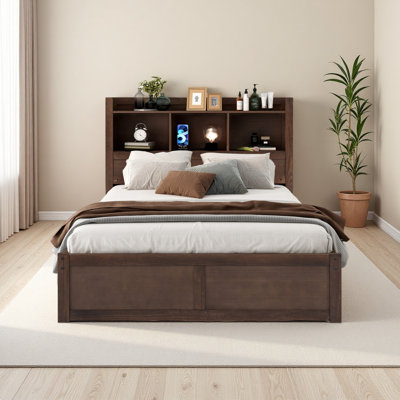 Lit plateforme double avec tablettes coulissantes
