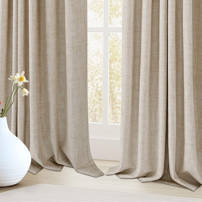 50" W Thermal 100% Blackout Linen Textured Curtain Panels (Set of 2), 50" W x 96" L, Oatmeal