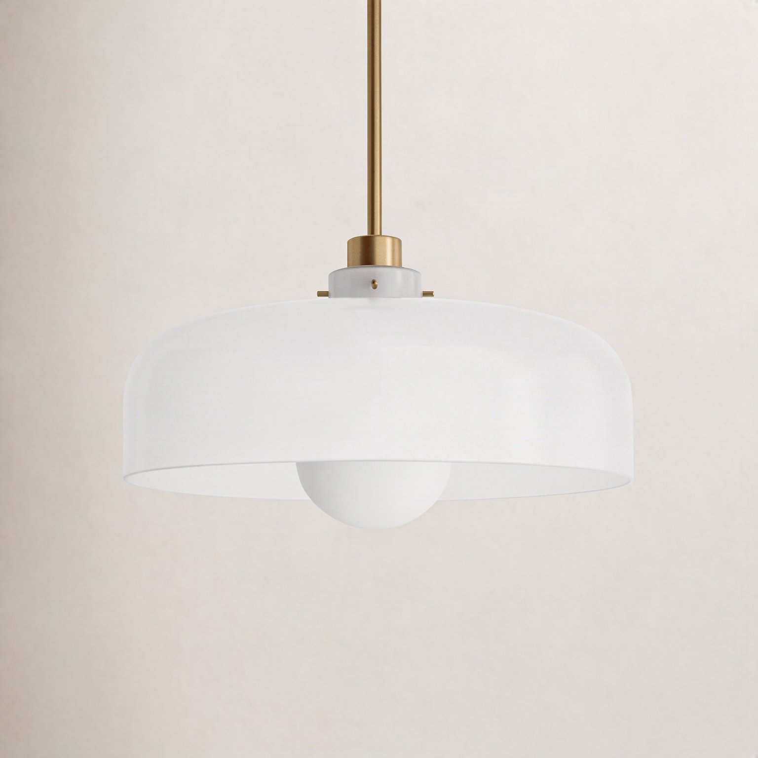 Villa Single Light Steel Dimmable Pendant, Lacquered Brass
