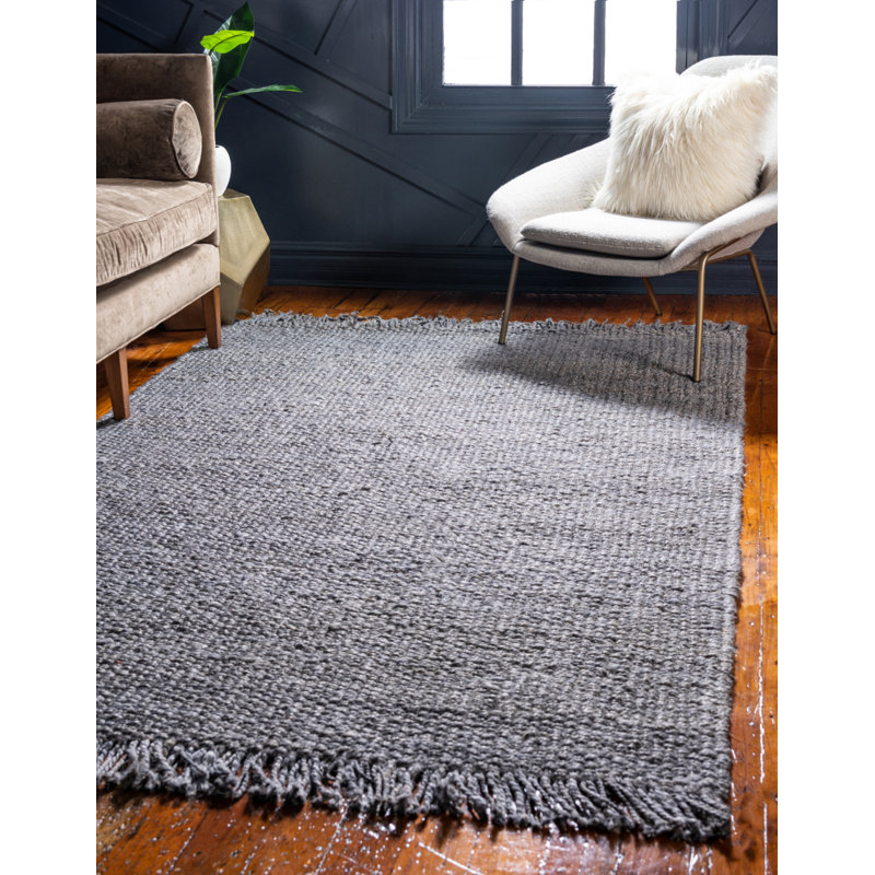 Tapis ivoire noué à la main Gelman, Rectangle 5 pi 1 po x 8 pi, Grey